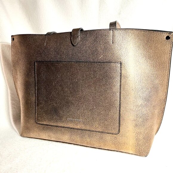 Rebecca Minkoff  "Megan Tote" In Metallic Gold and Black Pebble Leather - Picture 2 of 11